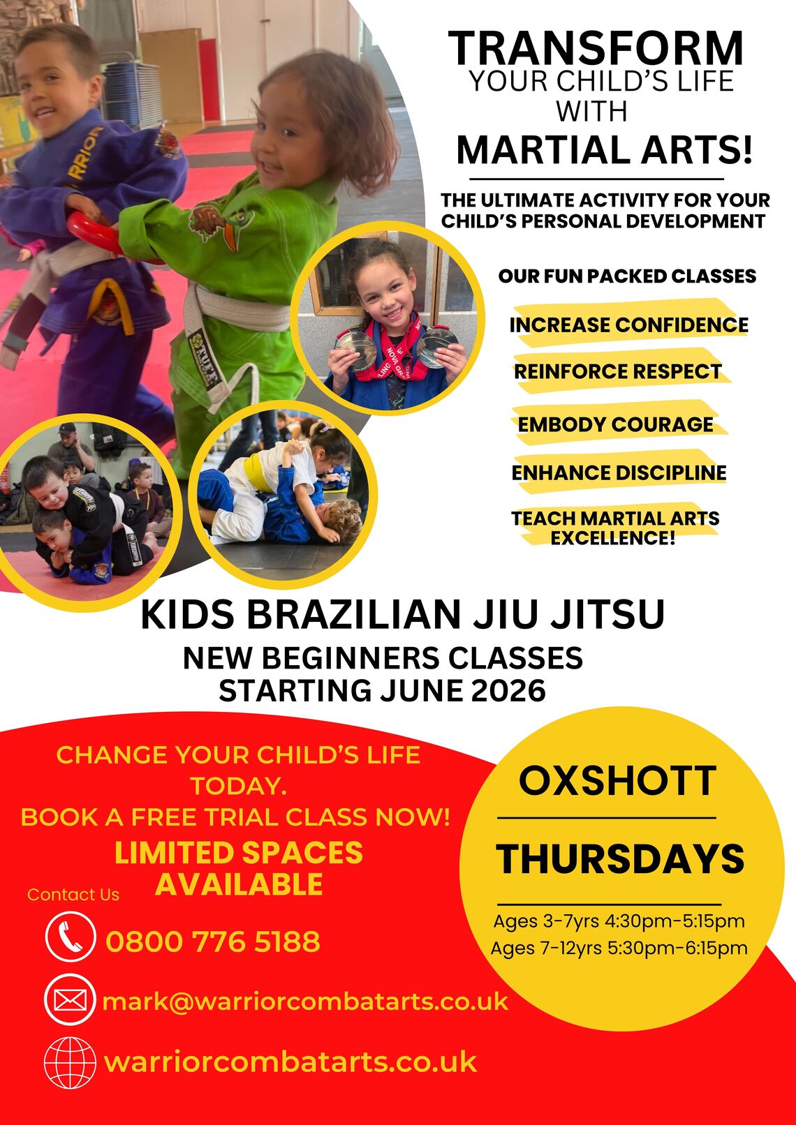 Brazilian Jiu Jitsu for children age 3-12 at Oxshott Community Hub on Thursdays